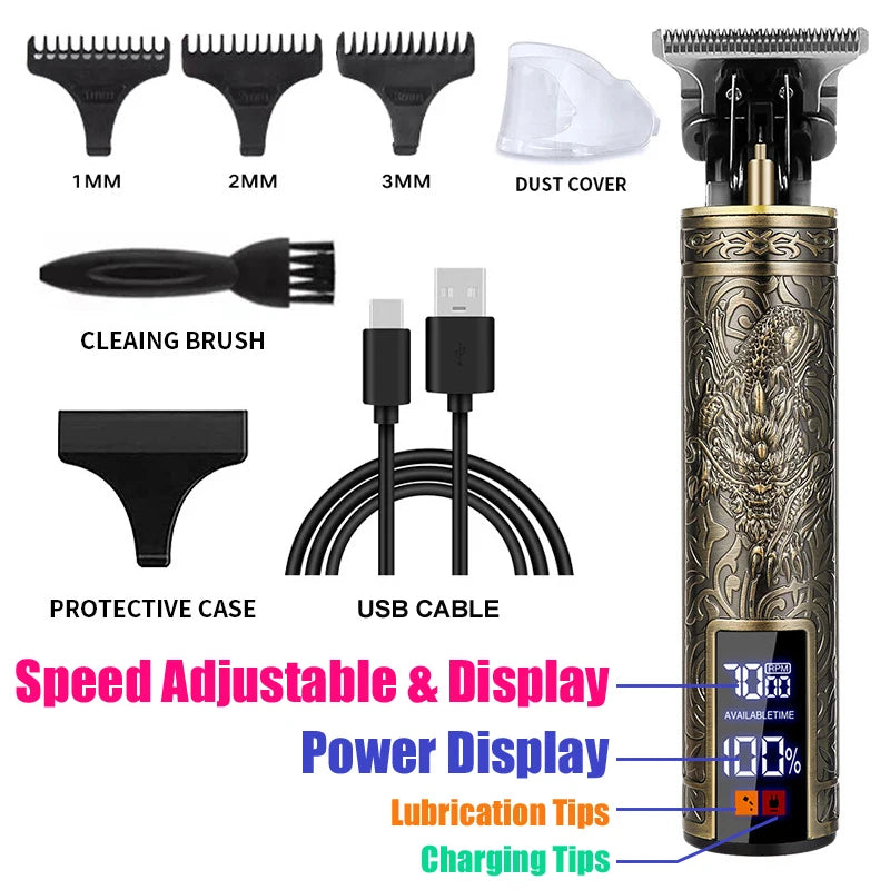 T9 Vintage USB Hair Clipper Professional Trimmer Cordless Haircut Machine Shaver Rechargeable Hair Trimmer Adjustable Barber