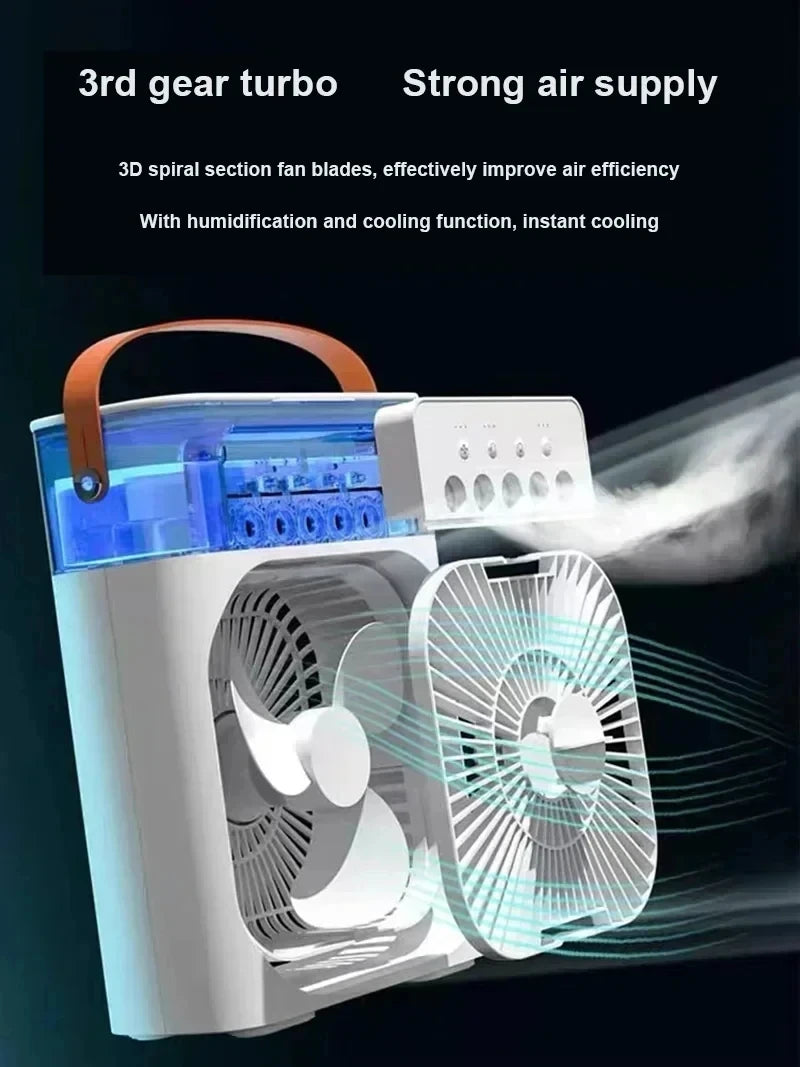 3-in-1 portable humidifying fan, mini USB air conditioning fan with LED night light function, water mist humidification, fun hom