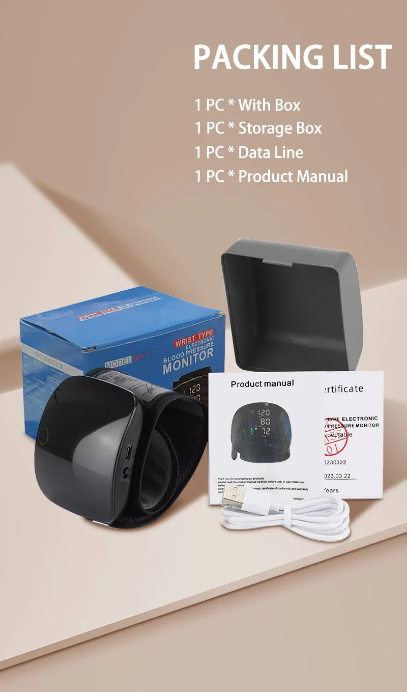 New LED Wrist Blood Pressure Monitor Rechargeable English Voice Broadcast Sphygmomanometer Tonometer BP Monitor