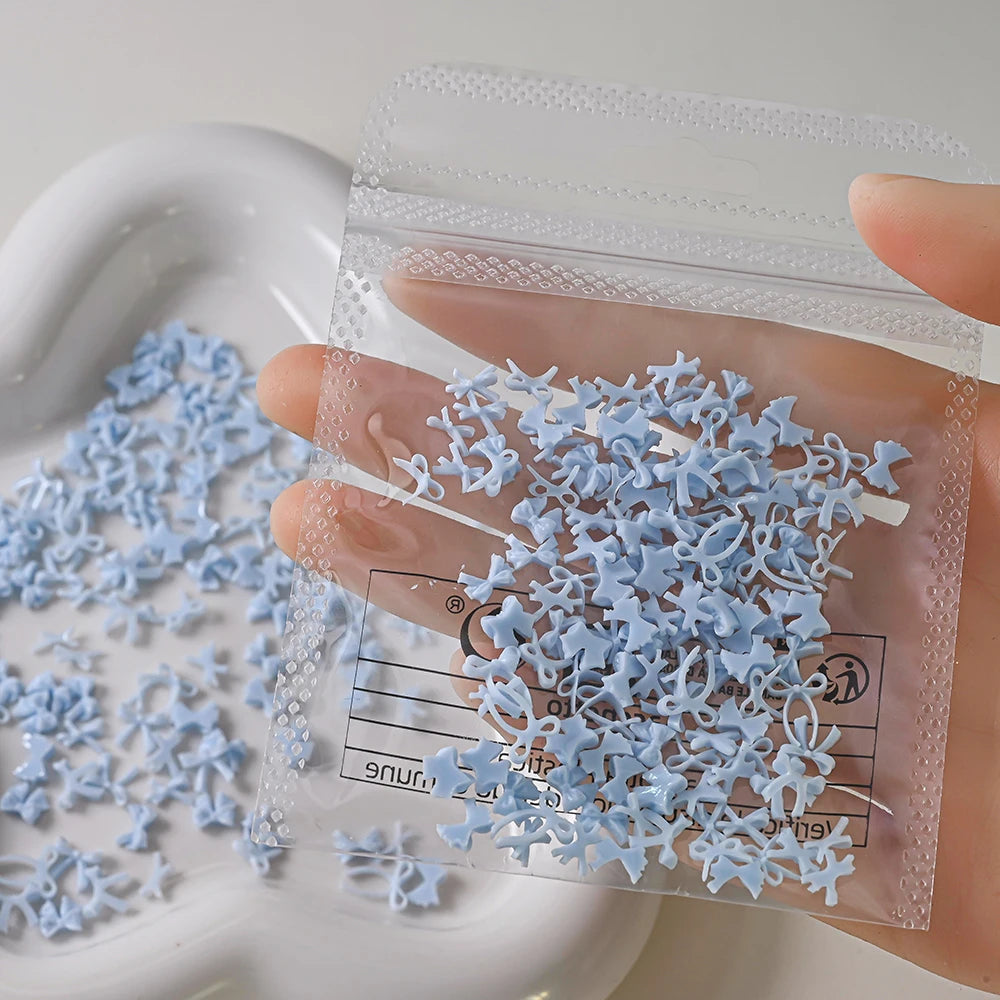 100pcs 3D Baby Blue Mixed Bowknot Nail Art Decorations Resin Sweet Ribbon Bows Nails Charms for DIY Crafts Manicure Accessories