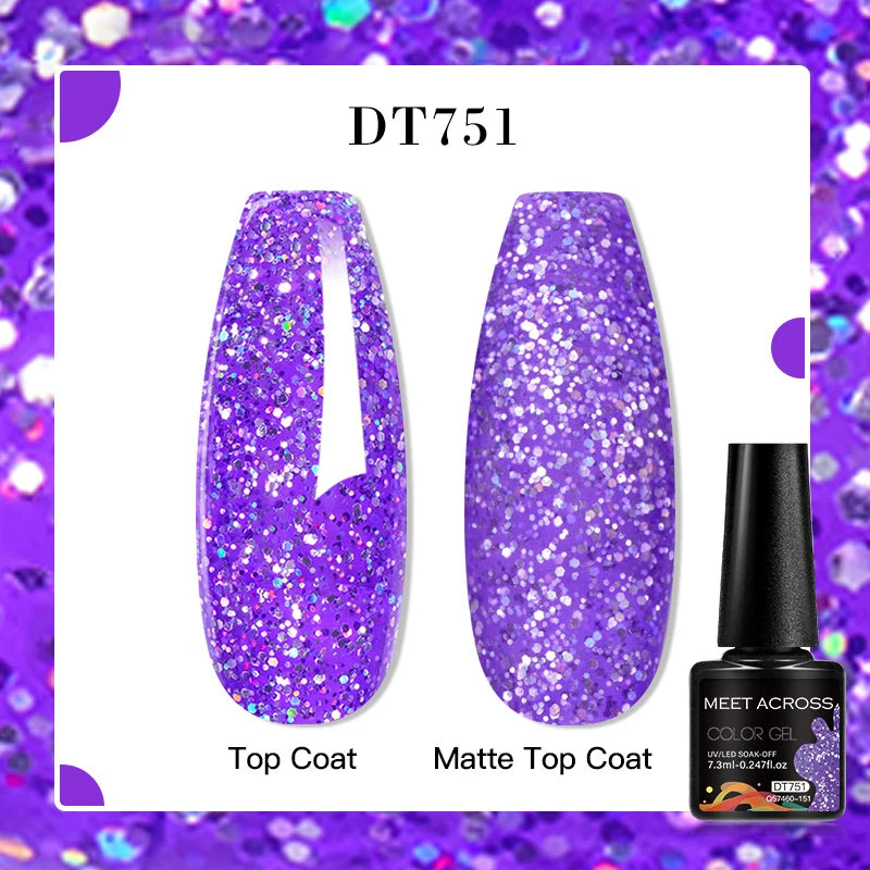 MEET ACROSS 160 Colors 7.3ml Gel Nail Polish Pink Green Blue Fluorescent Summer Glitter Varnish Semi Permanent Nail Art Gel
