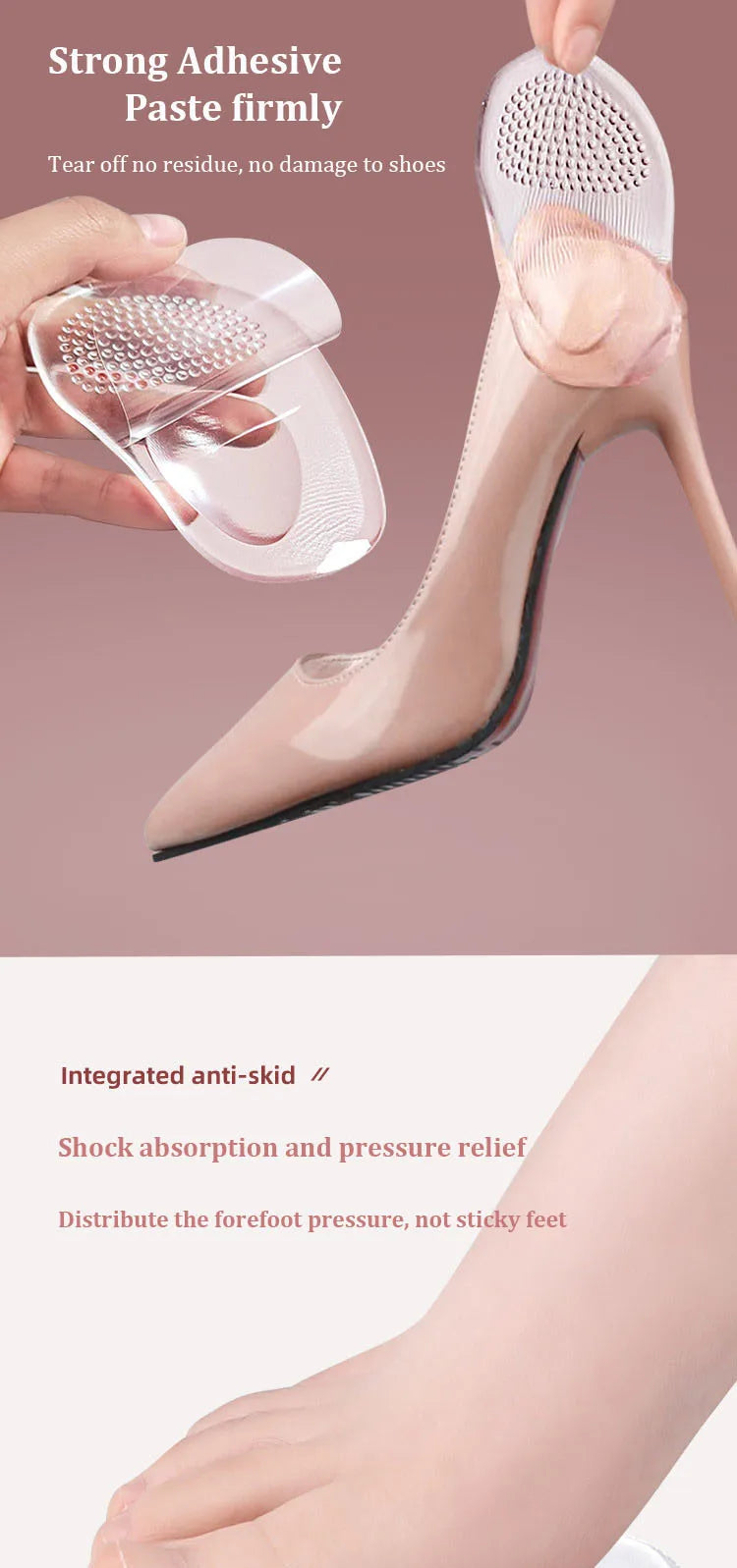 1Pair Heels Forefoot Pads Relieve Pain Orthopedic Insoles Silicone Cushion Sandals Foot Care Products GEL Non-slip Shoes Pad