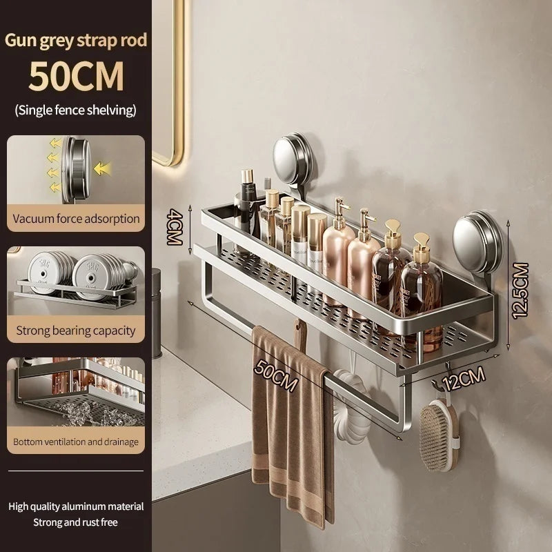 No Drill Suction Cup Adhesive Bathroom Rack Bathroom Shelf Toilet Aluminum Hanging Rack Bathroom Organizer Hang On The Wall