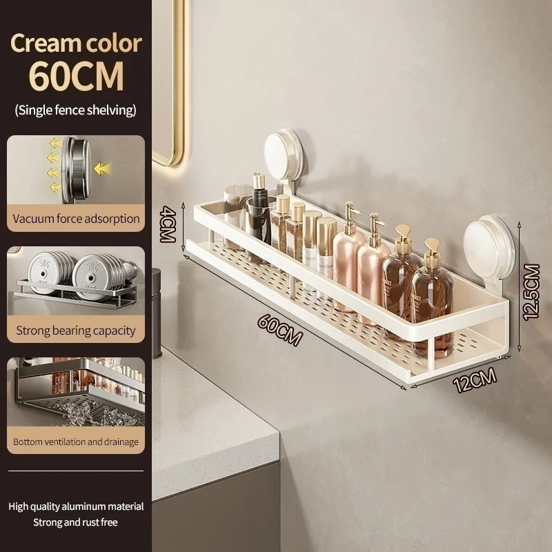 No Drill Suction Cup Adhesive Bathroom Rack Bathroom Shelf Toilet Aluminum Hanging Rack Bathroom Organizer Hang On The Wall