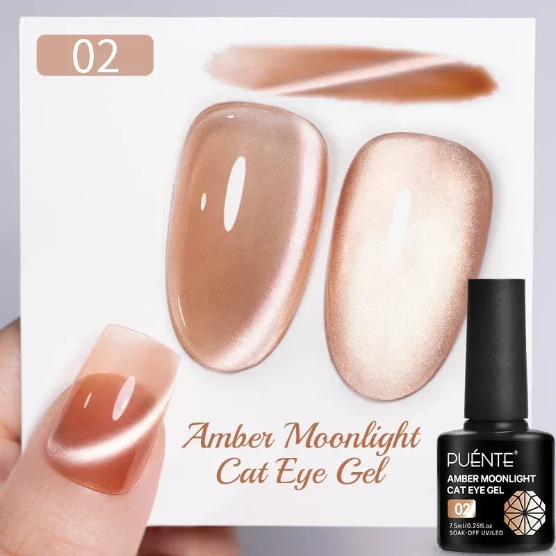 PUENTE 7.5ML Smooth Ceramics Cat Magnetic Gel Nail Polish White Moonlight Shades Cat Eye Soak Off UV Nail Art Varnish Manicure