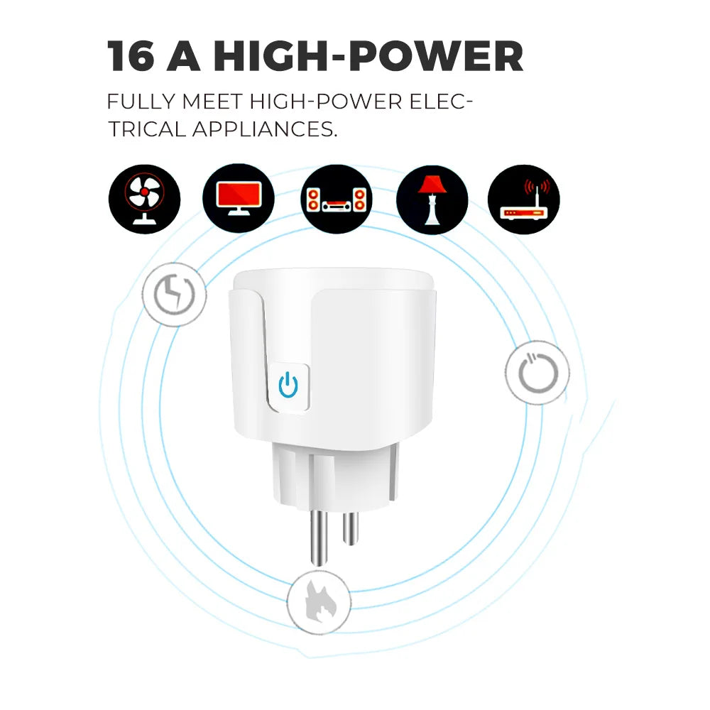 Tuya Smart Socket WIFI 16A/20A EU Plug With Monitoring Timing Function Smart Home Electronic Power Outlet Alexa Google Home