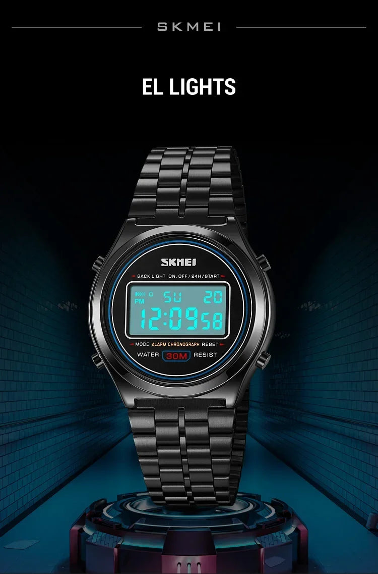 SKMEI 2146 Back Light Display Stopwatch Digital Sport Watches Stainless Steel Men Waterproof Date Alarm Wriswatch reloj hombre