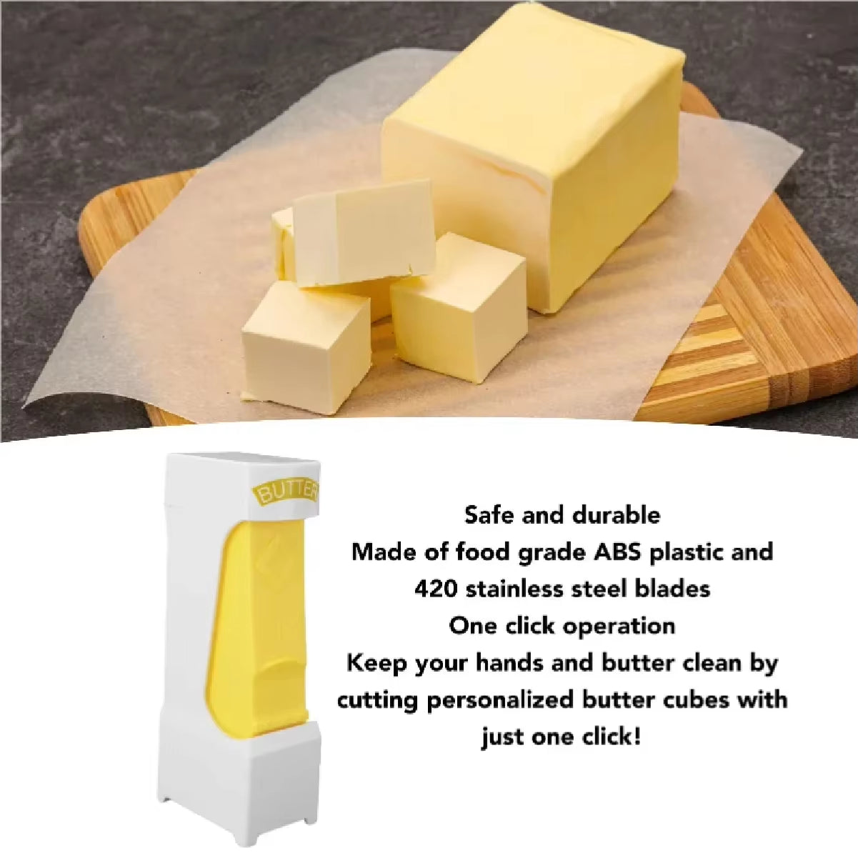 Stick Butter Cutter Abs One Click Butter Cheese Dispenser with Stainless Steel Blade Kitchen Gadget for Breads Cakes Baking Diy