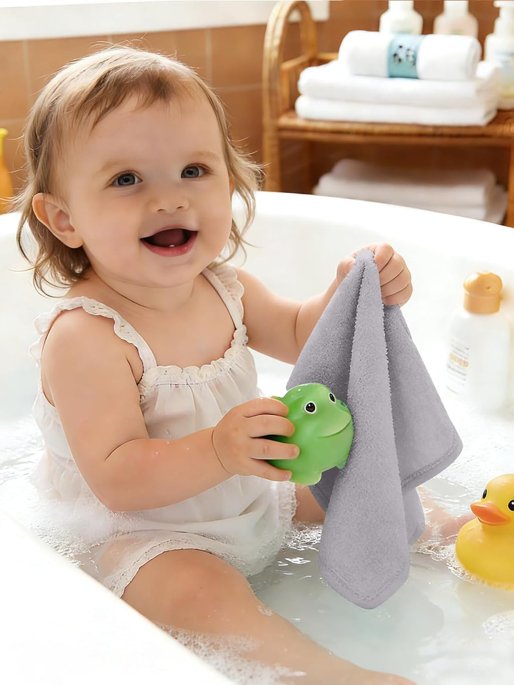 Baby Washcloths, Rayon Made from Bamboo - 2 Layer Ultra Soft Absorbent Newborn Bath Face Towel - Reusable Baby Wipes for Delicate Skin - Grey, 6 Pack