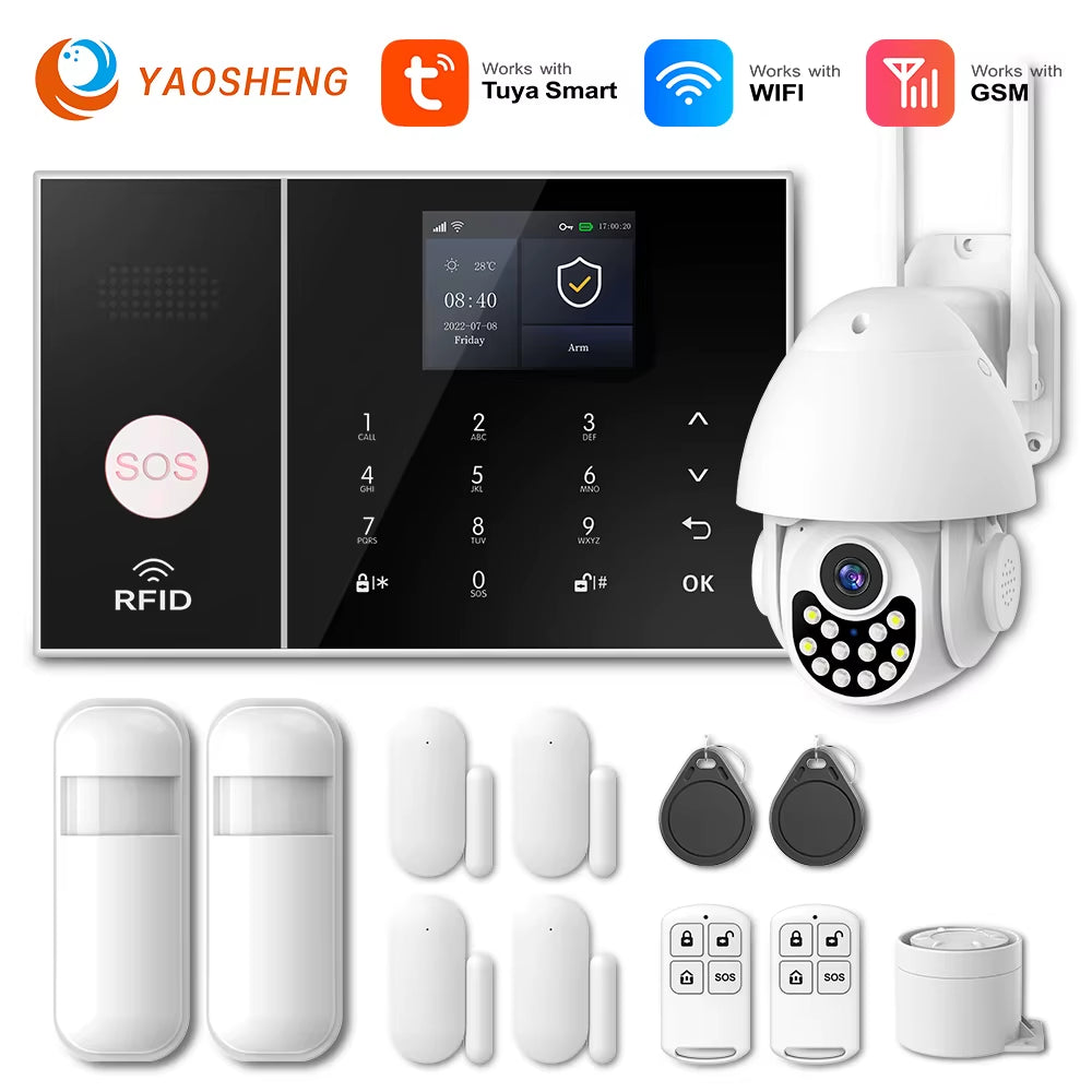 Home Security Tuya Home Alarm Wireless Smart System 2G GSM Wifi Home Child Safety Protection Anti-Theft Camera Automation