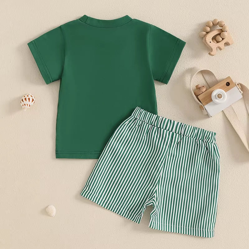 Baby Boy Shorts Set Whale/Dinosaur/Turtle Short Sleeve T-Shirts Striped Elastic Waist Shorts Clothes Toddler Summer Outfit